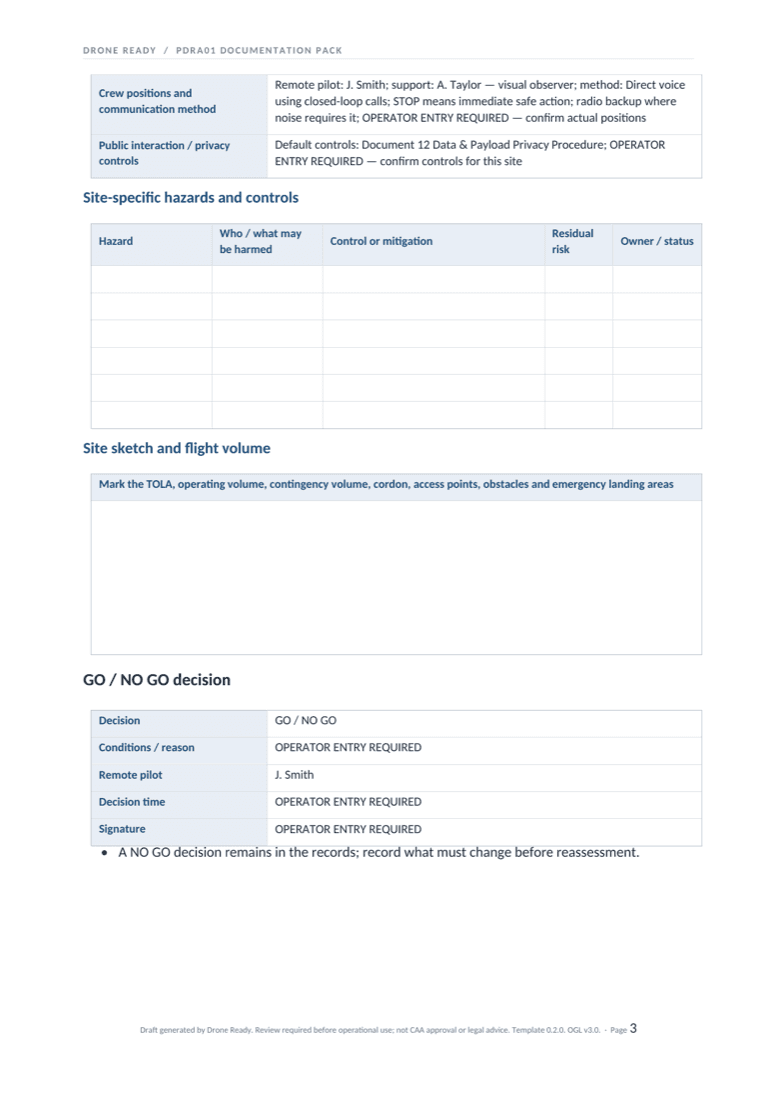 Rendered site survey page from the Drone Ready sample pack